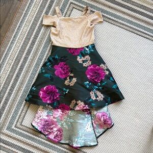 Speechless Kids Formal Girls Floral High-Low Dress with Gold Top size 10